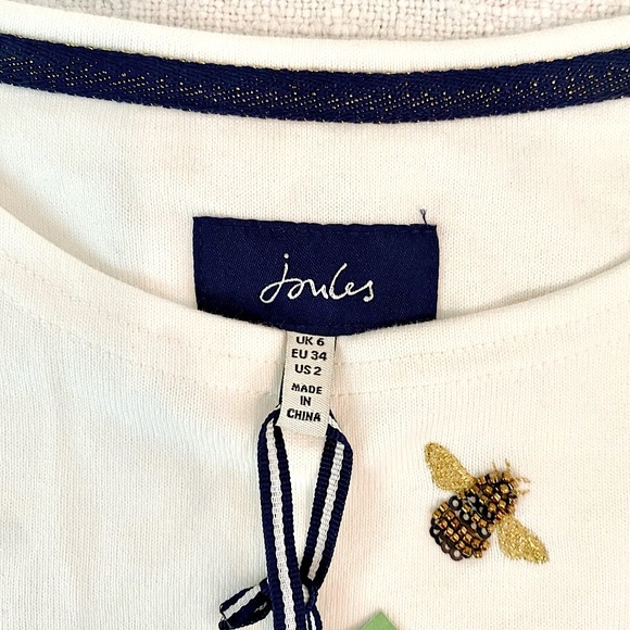 Joules Riviera Embroidered Beaded Bees Short Sleeve Dress Size 2 - Picture 5 of 11